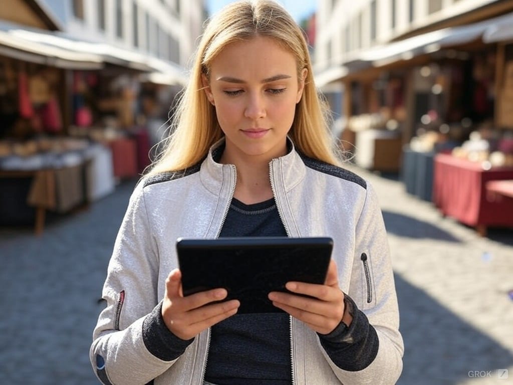 Frau auf markt mit device.jpeg